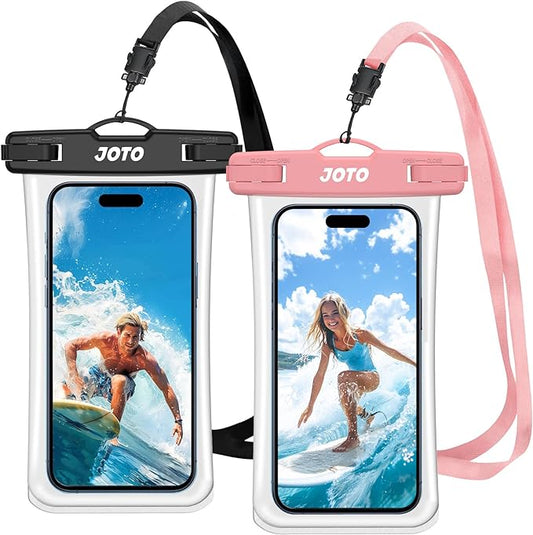 2 Pack JOTO Waterproof Phone Pouch Case Up to 7", IPX8 Underwater Phone Case Cellphone Dry Bag for iPhone 16 15 14 13 12 Pro Max Xs Max XR X 8 7 6S Plus SE/Galaxy S24 S23 S22 S21 -TransparentBlackPink