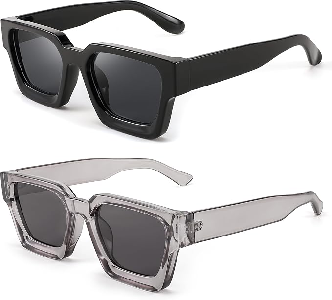 FEISEDY Retro 90s Square Sunglasses for Women Men Trendy Chunky Rectangle Sunglasses UV400 Protection B2385