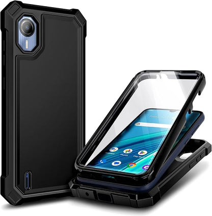 Designed for Cricket Debut S2 Case, Calypso 4 with [Built-in Screen Protector], Full-Body Protective Shockproof Rugged Bumper Cover, Impact Resist Phone Case (Black)