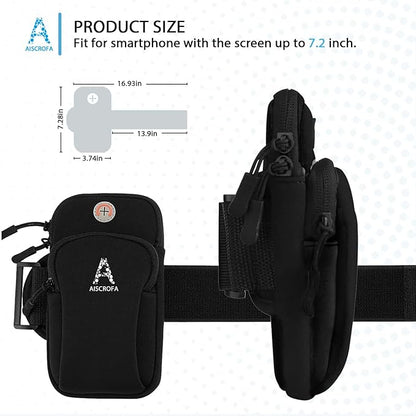 Sports Armband, Running Gym Universal Smartphone Arm Bag with Earphone Hole Multifunctional Pockets foriPhone 15, 14, 13, 12, 11 Pro Max, Xs, Xr, X, 8 Plus, SE, Galaxy S22 Ultra and More