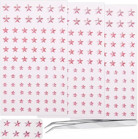 264Pcs Star Face Gems Eye Gems, Self-Adhesive Face Jewels Rhinestones 5/7/10 mm DIY Face Gems Stick on, Patriotic Makeup Gems Rave Accessories for Face Eyes Hair Makeup Body, Crafts (Pink-Star)
