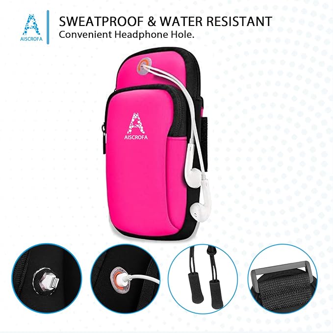 Sports Armband, Running Gym Universal Smartphone Arm Bag with Earphone Hole Multifunctional Pockets foriPhone 15, 14, 13, 12, 11 Pro Max, Xs, Xr, X, 8 Plus, SE, Galaxy S22 Ultra and More