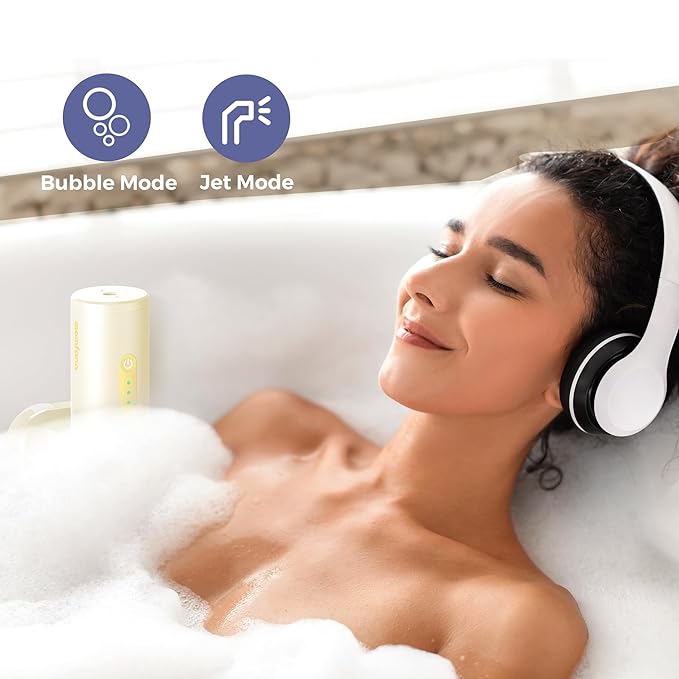 Bath Jet Spa, Cordless Portable Bathtub Accessories with 3-Level Adjustable Speed, Bubble Maker/Bath Jet Mode, Bathtub Jets for Home Spa, Relaxing (Yellow)