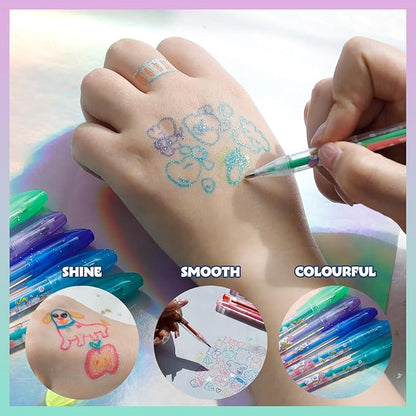 Townley Girl Unicorn 16 Piece Glitter Pen Body Art Set, Unicorn Themed, Glittery and Bright Colors, Ages 3+