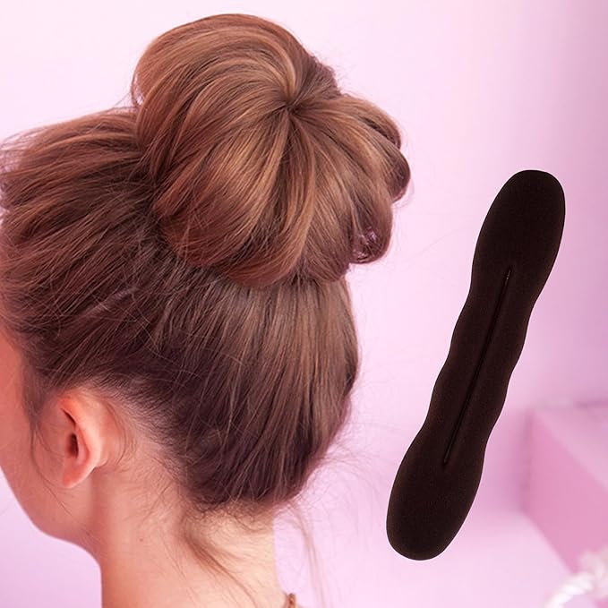 2pcs Sponge Hair Bun Maker, Hair Curler Bun Clip with 2 Sizes, Lazy Bun Updo Styling Accessories for Thin Thick Long Straight Curly Hairstyles- Brown