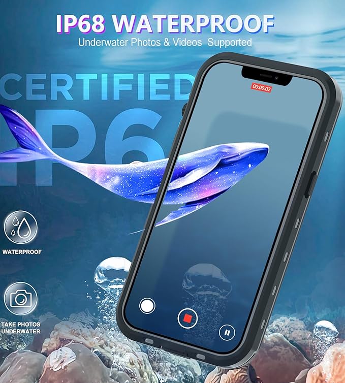 Design for iPhone 13 Case Waterproof, Full Body Underwater Dustproof Shockproof Case Built-in Screen Protector 6.1'' - Clear