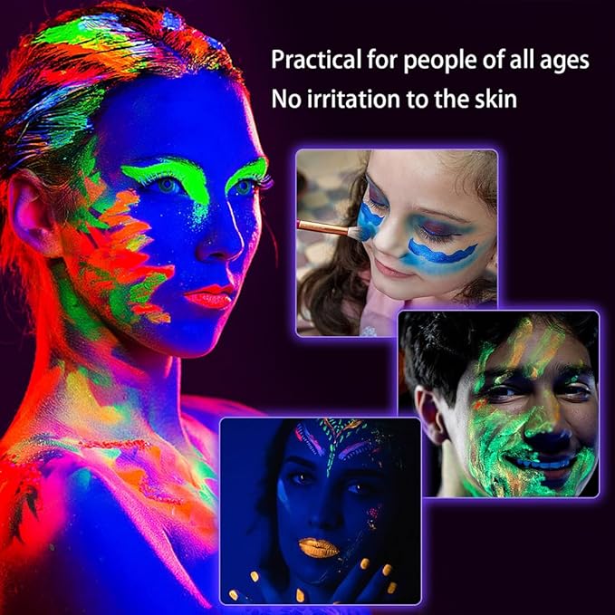 15 Color UV Blacklight Face Paint,Glow in The Dark Body Paint,Water Based Neon Fluorescent Face Painting Kit Palette,Water Activated Eyeliner Makeup,Washable for Kids Adult Halloween Masquerades Club
