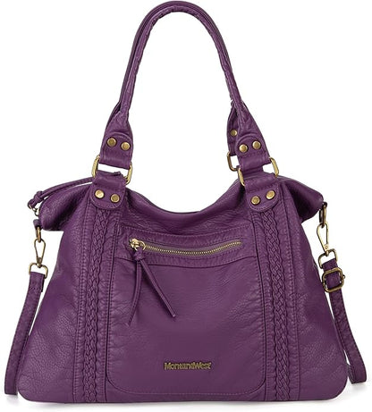 Montana West Washed Leather Hobo Bags for Women Roomy Handbags with Crossbody Strap