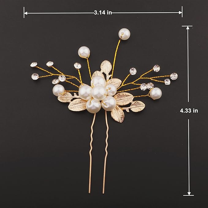 4 Pcs Hair Pins, Floral Hair Clip Bridal Accessories for Women and Girls - Pearl Wedding Flower Hair Accessories for Women