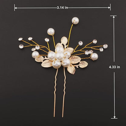 4 Pcs Hair Pins, Floral Hair Clip Bridal Accessories for Women and Girls - Pearl Wedding Flower Hair Accessories for Women