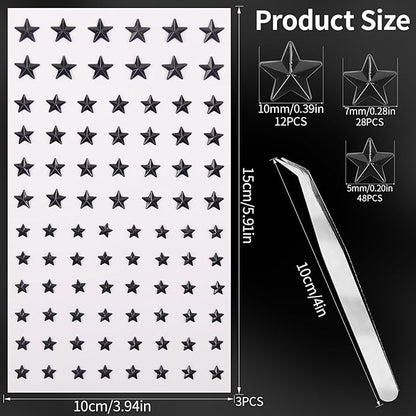 264Pcs Star Face Gems Eye Gems, Self-Adhesive Face Jewels Rhinestones 5/7/10 mm DIY Face Gems Stick on, Patriotic Makeup Gems Rave Accessories for Face Eyes Hair Makeup Body, Crafts (Black-Star)