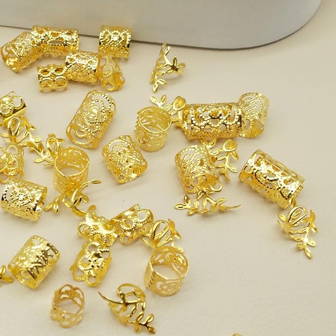 100pcs Gold Hair Jewelry for Braids Loc Jewelry Rings for Hair Adjustable Cuffs Dreadlocks Hair Beads for Women Braids Accessories