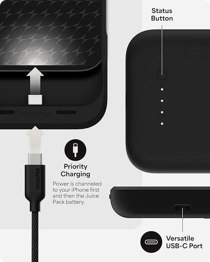 mophie Juice Pack Battery Case for iPhone 16 - Slim Charging Case, Magnetic Back for Wallets & Mounts, +50% Extra Battery Life, Enhanced 6-Foot Drop Protection, Sustainable Material, Black
