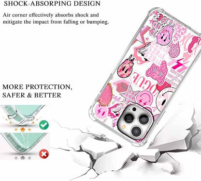 Case for iPhone 13 Pro with Pink Design,Aesthetic Hippie Indie Popular Elements Pattern,Shockproof Soft TPU Bumper Phone Cover(13pro,Pink)