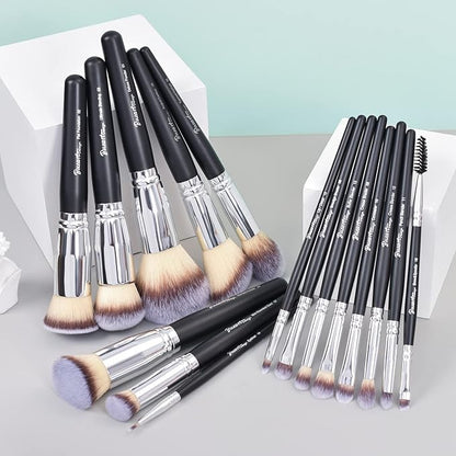 Bueart Design 19Pcs ULTRA SOFT Black labeled Makeup Brushes set Contains large powder Flat Foundation Blending Blush Face contour Concealers Brush (16Pcs Matte Black S)
