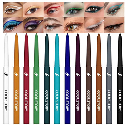 12 Colors Shimmer Eyeliner Pen Set, Waterproof, Long-Lasting, Glitter Eyeliner for Bold Eye Makeup, Metallic Glitter Finish, Eye Liner For Older Women, lapiz de ojos delineador de ojos contra el agua