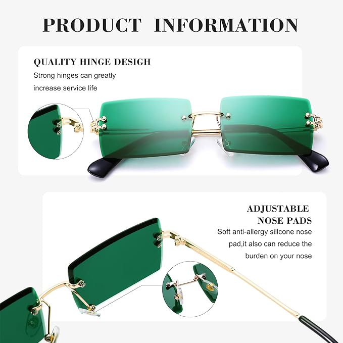 Rectangle Sunglasses for Men/Women Small Rimless Square Shade Eyewear