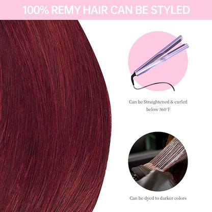 Ombre Tape in Hair Extensions Human Hair,12inch 20 Pcs #T1B/99J Ombre Black to Burgundy Human Hair Extensions,Straight Silky 40g Seamless Invisible Remy Tape ins for Women Girls