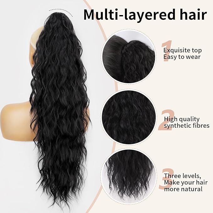 ORSUNCER Ponytail Extension Claw 26" Curly Pony Tail Clip on Hair Extensions Fluffy Natural Looking Synthetic Hairpieces for Women Black