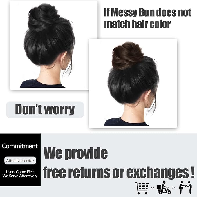 MORICA 2PCS Messy Bun Hair Piece, Fake Bun Scrunchies For Thin, Curly Wavy Synthetic Chignon Ponytail Hair Pieces for Women (1B)