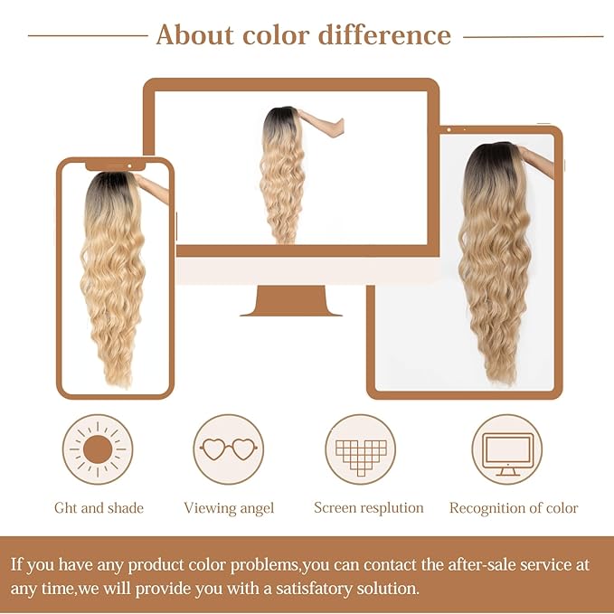 26 inch Lace Hairline Long Ombre Blonde Wigs for Women, Middle Part Long Curly Wig Heat Resistant Synthetic Hair Looking Natural, Fiber Wig for Daily Party Use