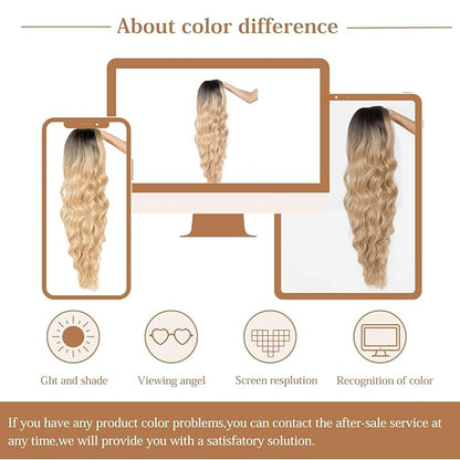 26 inch Lace Hairline Long Ombre Blonde Wigs for Women, Middle Part Long Curly Wig Heat Resistant Synthetic Hair Looking Natural, Fiber Wig for Daily Party Use