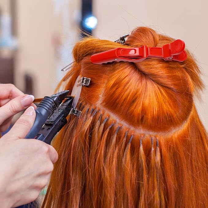 17 Pieces Red Hair Parting Tools Set Heart, Included 8P Hair Parting Ring 2P Metal Rat Tail Comb 6P Hair Sectioning Clip with 1P Magnetic Wrist Sewing Pin Holder for Braiding