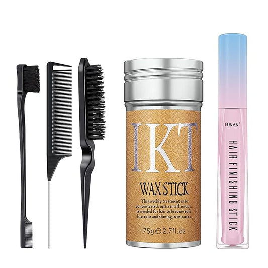 5 Packs Set Hair Wax Stick，Hair Finishing Stick and Edge Brush Rat Tail Comb Bristle Hair Brush，Slick Stick for Hair Non-greasy Styling Hair Pomade Stick，Hair Bun Hair Accessories for Women Grils