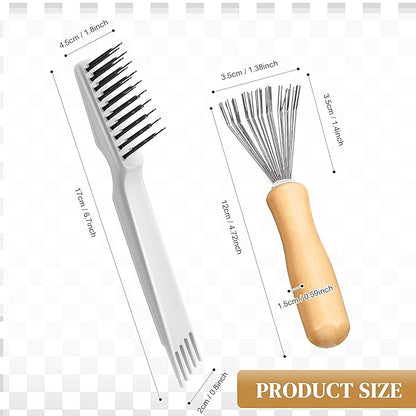 Boao 2 Pieces Hair Brush Cleaning Tool Comb Cleaner Brush Mini Comb Cleaning Hair Remover Tool for Removing Dust Home and Salon Use (Gray, Wood Color)