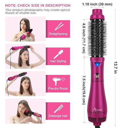 Aima Beauty One Step Hair Dryer & Volumizing Hot Air Brush, Ceramic Straightener Brush, Curler & Hot Comb 4 in 1 Salon Ionic Hair Brush, Rose Pink