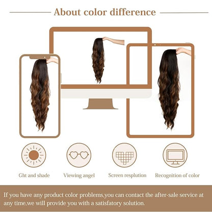 26 inch Lace Hairline Brown Mixed Highlight Wigs for Women, Middle Part Long Curly Wig Heat Resistant Synthetic Hair Looking Natural, Fiber Wig for Daily Party Use