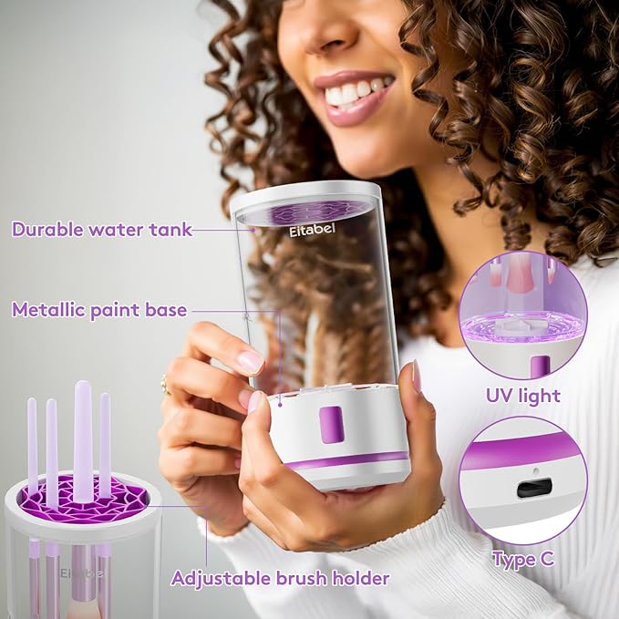 Electric Makeup Brush Cleaner machine, 2 in 1 Makeup Brush Washer, Battery Operated Automatic Spinning Cosmetic Brush Cleaner Ceanser For All Size Makeup Sponges
