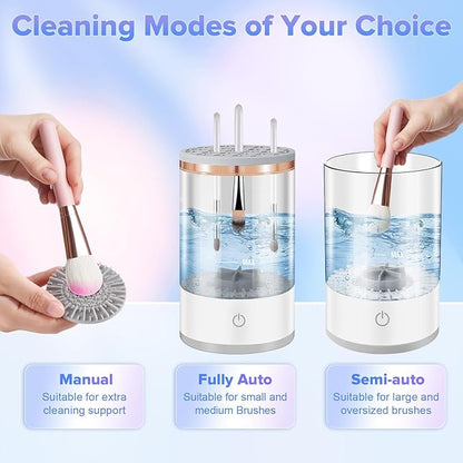 Electric Makeup Brush Cleaner Machine, 2 in 1 Cosmetic Brush Cleaner with Cleaner Mat, Automatic Spinning Washer Combined for All Size Makeup Brushes & Sponges, Beauty Cleaning Tool Gifts for Women