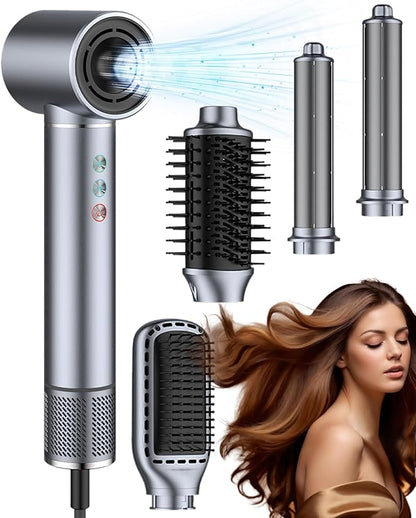 5 in 1 Hot air Blow Dryer Brush Hair Dryer Curling Wand Volumizing Brush Straightening Brush Blow Dryer Brush - Rapid Drying, Volume Boost, Ionic Smoothing, 110k RPM Motor（Steel Blue）