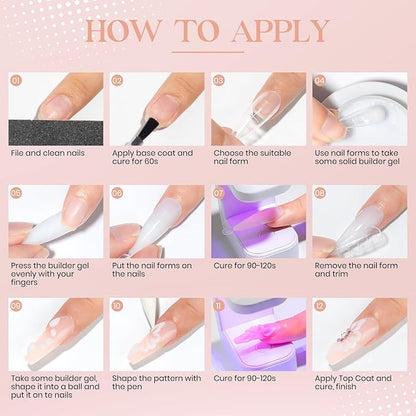MIZHSE Solid Nail Builder Gel, 2.1 oz 60g Nude Builder Gel for Nails Non-Sticky Solid Builder Gel for Nail Extensions Hard Gel with 24pcs Nail Forms and Silicone Pen Nail Art Manicure Set