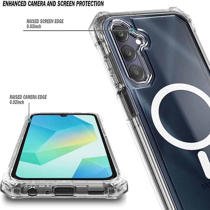 Designed for Samsung Galaxy A36-5G Phone Case, Magnetic Compatible with MagSafe, [Raised Corners Drop Protection] Shockproof Protective Bumper Cover (Clear)