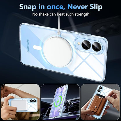 OWKEY for Samsung Galaxy S25 Edge Case 6.65'',Magnetic S25 Edge Case for Magsafe with Tempered Glass Screen, [Shockproof Military] Transparent Back Slim Bumper Cover Phone Case Galaxy s25 Edge,Clear