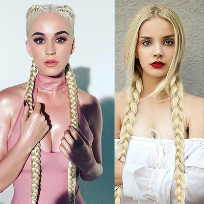 2 Pack Long Braided Ponytail Extension with Hair Tie Straight Wrap Around Braided Ponytail Extension(613#)