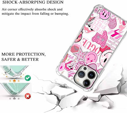 Case for iPhone 15 Pro Max with Pink Design,Aesthetic Hippie Indie Popular Elements Pattern,Shockproof Soft TPU Bumper Phone Cover(15pm,Pink)