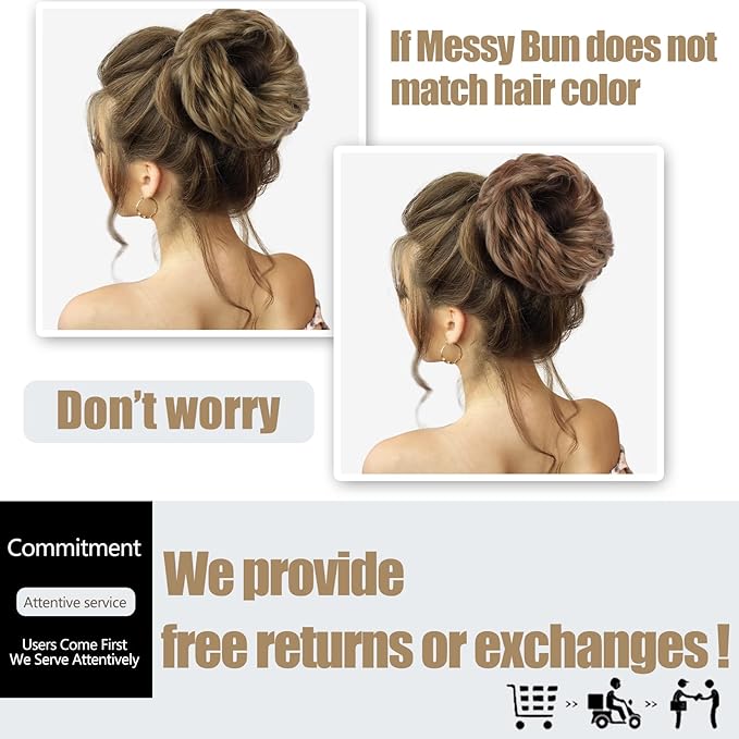 MORICA 1PCS Messy Hair Bun Hair Scrunchies Extension Curly Wavy Messy Bun Hair Synthetic Chignon Hairpieces for Women(Ash Blonde & Lightest Blonde)