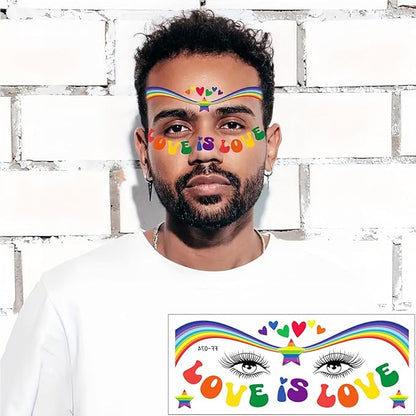 10 Sheets Pride Day Face Fake Tattoos Rainbow Temporary Tattoos Adult Rainbow Hearts Butterfly Ribbons Crown Colorful Love Tattoo Kit Gay LGBTQ Pride Day Parade Party Eye Makeup Face Decor Supplies