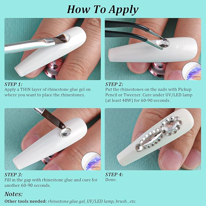 Multi Shapes Transparent White 3D Glass Crystal Nail Art Rhinestones Kit with Flatback Round Bead Charm Gem Stone Jewelry Diamond with Pickup Pen + Tweezer for Manicure Makeup DIY Craft Decoration