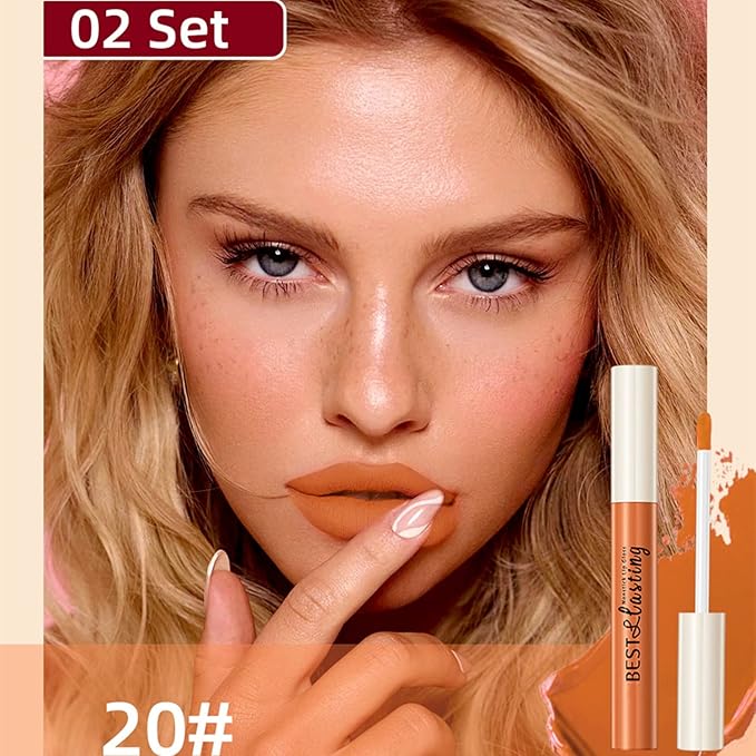 12PCS Matte Liquid Lipstick Set Non-Stick Cup and Not Fade Pigmented Lipstick Long-Lasting Waterproof Velvet Lipgloss Kit Makeup for Girls and Women (Set 02)