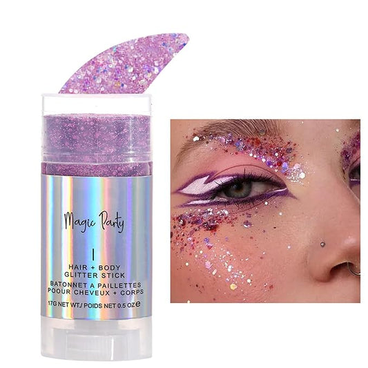 Holographic Flash Stick, Holographic Glitter Cosmetics-Body, Face, Eyes, Hair, Nail Makeup, Colorful Stage Makeup，Party Carnival Shining Glitter， Festival Loose Glitter Set (01# Purple)