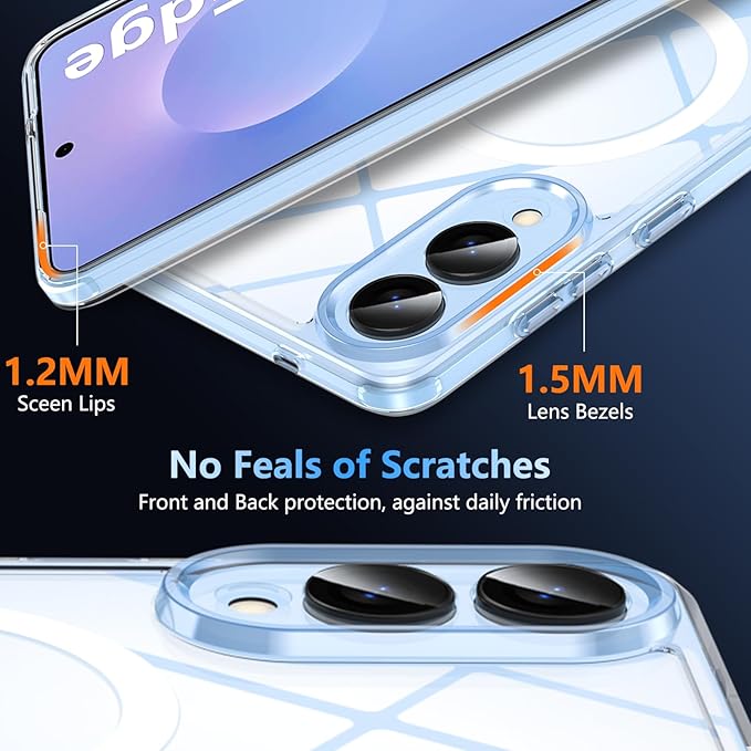 OWKEY for Samsung Galaxy S25 Edge Case 6.65'',Magnetic S25 Edge Case for Magsafe with Tempered Glass Screen, [Shockproof Military] Transparent Back Slim Bumper Cover Phone Case Galaxy s25 Edge,Clear