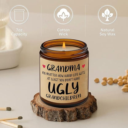 Niyewsor Grandma Gifts, Mothers Day Gifts for Grandma, Lavender Scented Soy Wax Candle, Grandmas Birthday Gift from Grandchildren Granddaughter Grandkids, Handmade, 7oz