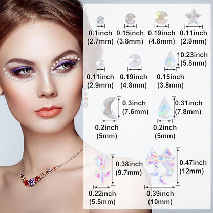 OIIKI 4 Sheets Star Heart Face Gems Stickers, Acrylic Crystal Eye Body Jewelry Sticker, Halloween Moon Pearls Butterfly Face Makeup Stickers, Rhinestone Tattoos for Women, Girls for Parties, Festivals
