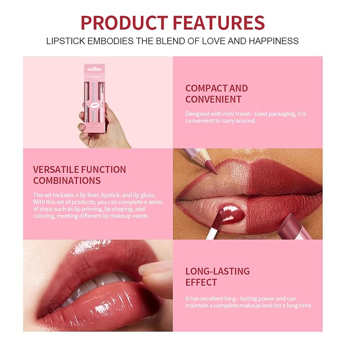 3PCS Lip Liner and Lipstick Combo Set - Matte Lip Liner Pencil, Velvet Matte Lipstick & Hydrating Collagen Lip Gloss - Long-Lasting, Smudge-Proof, High Pigment Nude Brown Lip Makeup Kit (Set 1, 3)
