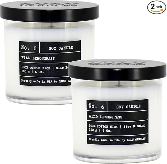 Lulu Candles | Wild Lemongrass | Luxury Scented Soy Jar Candle | Hand Poured in The USA | Highly Scented & Long Lasting (6 Oz. 2 Pack)