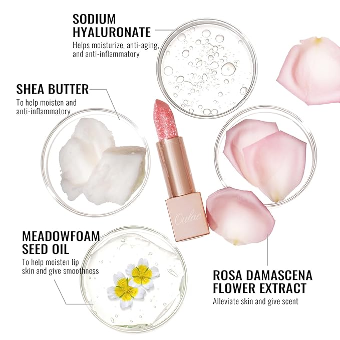 Oulac Moisture Lipstick Set 3PCS - Infinity High Shine Finish, Hydrating Vegan Lipstick Infused with Damask Rose Oil for All-Day Comfort, Gluten-Free, PG09+PG11+PG14